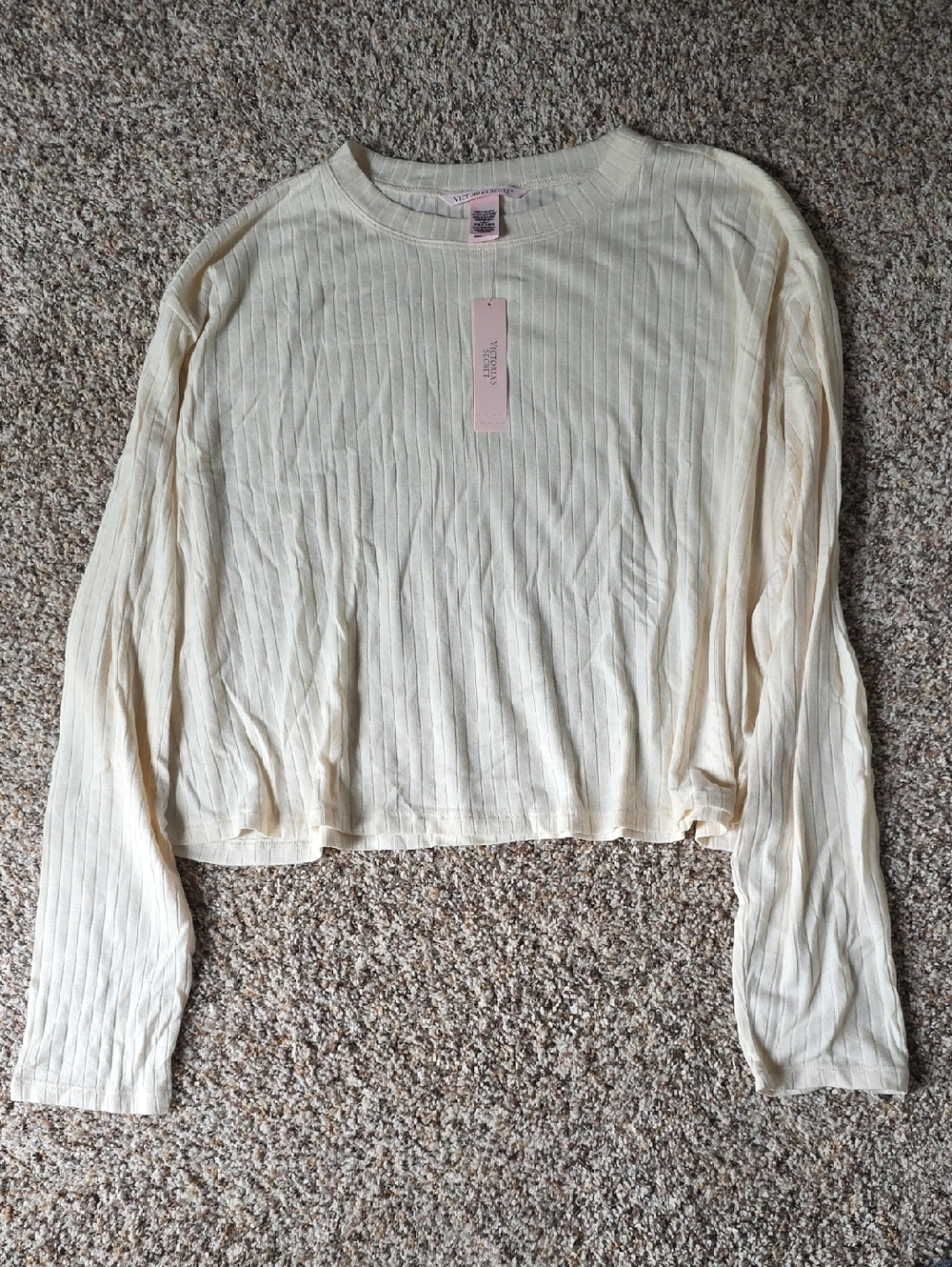 Victoria's Secret Cream Ribbed Long Sleeve Crop Top NWT